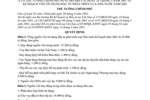 Quyết định 41/2001/QĐ-TTg  kế hoạch vốn tín dụng đầu tư phát triển của Nhà nước năm 2001