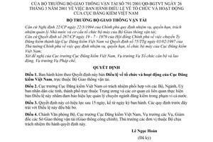 Quyết định 791/2001/QĐ-BGTVT Điều lệ tổ chức hoạt động  Cục Đăng kiểm Việt Nam