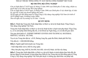 Quyết định 18/2001/QĐ-BCN thành lập Trung tâm Xuất nhập khẩu và Dịch vụ vật tư kỹ thuật thuộc Tổng Công ty Xây dựng công nghiệp Việt Nam