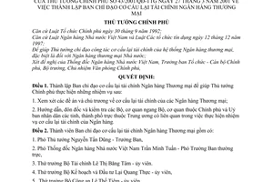 Quyết định 43/2001/QĐ-TTg thành lập Ban chỉ đạo cơ cấu lại tài chính ngân hàng thương mại