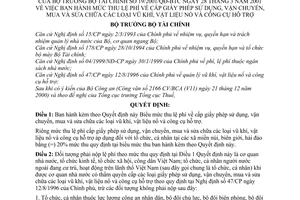 Quyết định 19/2001/QĐ-BTC mức thu lệ phí về cấp giấy phép sử dụng vận chuyển mua sửa chữa vũ khí vật liệu nổ công cụ hỗ trợ