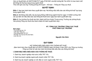 Quyết định 255TCT/QĐ/KH hệ thống mẫu biểu báo cáo thống kê thuế