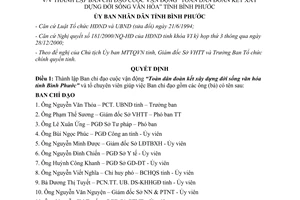 Quyết định 21/2001/QĐ-UB Ban chỉ đạo đoàn kết xây dựng đời sống văn hóa Bình Phước