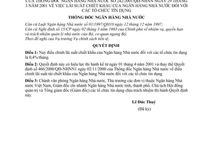 Quyết định 242/2001/QĐ-NHNN lãi suất chiết khấu của Ngân hàng Nhà nước đối với tổ chức tín dụng