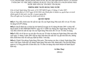Quyết định 243/2001/QĐ-NHNN điều chỉnh lãi suất tái cấp vốn của Ngân hàng Nhà nước đối với tổ chức tín dụng