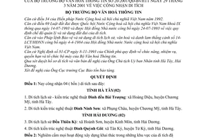 Quyết định 20/2001/QĐ-BVHTT công nhận di tích