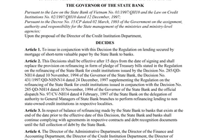Decision No. 251/2001/QD-NHNN of March 30, 2001, on the issuance of the regulation on lending secured by mortgage of short-term valuable paper by the State Bank to banks