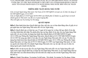 Quyết định 251/2001/QĐ-NHNN Quy chế cho vay có bảo đảm bằng cầm cố giấy tờ có giá ngắn hạn của Ngân hàng Nhà nước đối với ngân hàng