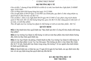 Quyết định 996/2001/QĐ-BYT tiêu chuẩn chất lượng thực phẩm