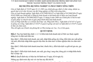 Quyết định 34/2001/QĐ-BNN-VP điều kiện kinh doanh lĩnh vực thuộc ngành trồng trọt chăn nuôi