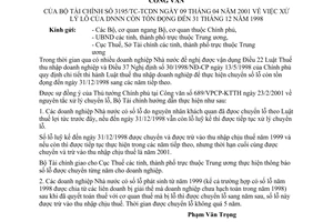 Công văn 3195/TC-TCDN xử lý lỗ của DNNN còn tồn đọng đến 31/12/1998