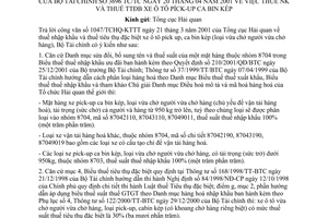 Công văn 3696-TC/TCT  thuế nhập khẩu và thuế tiêu thụ đặc biệt xe ôtô pick-up cabin kép