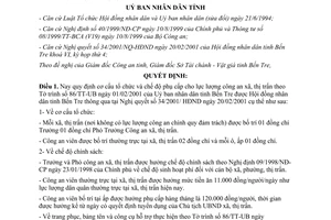 Quyết định 1399/2001/QĐ-UB thực hiện 40/1999/NĐ-CP về công an xã Bến Tre