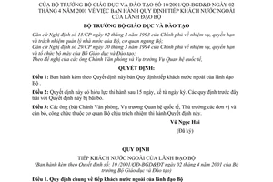 Quyết định 10/2001/QĐ-BGD&ĐT quy định tiếp khách nước ngoài của Lãnh đạo bộ