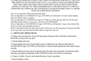 Thông tư 22/2001/TT-BTC miễn thuế, giảm thuế cho các đối tượng được hưởng ưu đãi đầu tư Thông tư 146/1999/TT-BTC