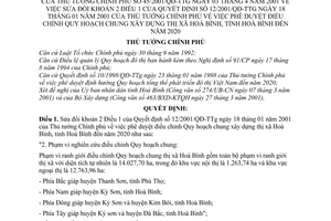 Quyết định 45/2001/QĐ-TTg phê duyệt điều chỉnh quy hoạch chung xây dựng thị xã Hoà Bình, tỉnh Hoà Bình đến năm 2020 sửa đổi Quyết định 12/2001/QĐ-TTg
