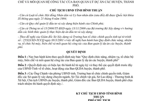 Quyết định 22/2001/QĐ/CT-UBBT chức năng nhiệm vụ tổ chức biên chế Ban quản lý dự án Bình Thuận