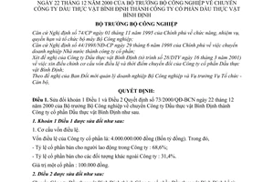 Quyết định 20/2001/QĐ-BCN chuyển công ty dầu thực vật Bình định thành công ty cổ phần dầu thực vật Bình định