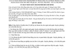 Quyết định 30/2001/QĐ-UB phân chia tỷ lệ phần trăm thu ngân sách năm 2001 đối với quận-huyện phường-xã thị trấn
