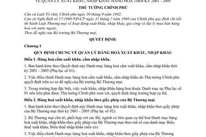 Quyết định 46/2001/QĐ-TTg quản lý, nhập khẩu hàng hoá thời kỳ 2001-2005