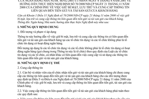 Thông tư 02/2001/TT-NHNN giữ bí mật, lưu trữ và cung cấp thông tin liên quan đến tiền gửi và tài sản gửi của khách hàng