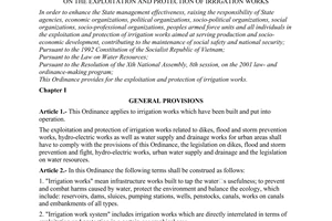 Ordinance No. 32/2001/PL-UBTVQH10, on the exploitation and protection of irrigation works, promulgated by the Standing Committee of National Assembly.