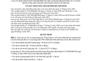 Quyết định 33/2001/QĐ-UB giao kế hoạch đầu tư  xây dựng năm 2001 nguồn vốn ngân sách tập trung