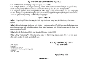 Quyết định 1010/2001/QĐ-BGTVT danh mục hàng hoá phải áp dụng Tiêu chuẩn ngành