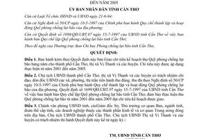 Quyết định 30/2001/QĐ-UB thu Quỹ phòng chống lụt bão từ 2001 đến 2005 Cần Thơ