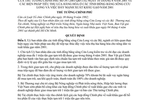 Quyết định 397/2001/QĐ-TTg biện pháp tiêu thụ lúa hàng hóa ở đồng bằng sông Cửu Long đẩy mạnh xuất khẩu gạo năm 2001