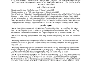 Quyết định 50/2001/QĐ-TTg điều chỉnh phạm vi ranh giới đổi tên khu bảo tồn thiên nhiên Biển Lạc - Núi Ông