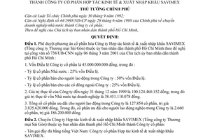 Quyết định 49/2001/QĐ-TTg chuyển Công ty Hợp tác kinh tế & xuất nhập khẩu SAVIMEX thành Công ty cổ phần Hợp tác kinh tế & xuất nhập khẩu SAVIMEX