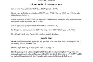 Quyết định 14/2001/QĐ-UB quy định tổ chức hoạt động của mạng lưới thú y Kon Tum