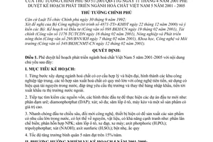 Quyết định 51/2001/QĐ-TTg phê duyệt kế hoạch phát triển ngành hoá chất Việt Nam 5 năm 2001-2005