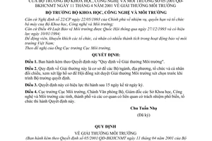 Quyết định 05/2001/QĐ-BKHCNMT Giải thưởng môi trường