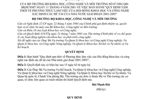 Quyết định 07/2001/QĐ-BKHCNMT  phương thức làm việc của Hội đồng Khoa học công nghệ xác định đề tài của Nhà nước giai đoạn 2001-2005