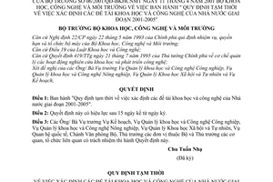 Quyết định 06/2001/QĐ-BKHCNMT xác định đề tài khoa học công nghệ của Nhà nước giai đoạn 2001-2005