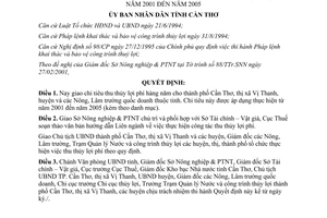 Quyết định 32/2001/QĐ-UB chỉ tiêu thu thủy lợi phí hàng năm Cần Thơ 2001 đến 2005