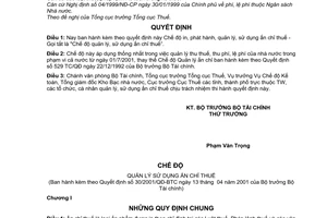 Quyết định 30/2001/QĐ-BTC chế độ in, phát hành, quản lý, sử dụng ấn chỉ thuế