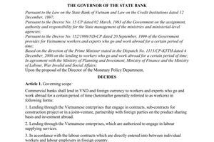 Decision No. 440/2001/QD-NHNN of April 17, 2001, on the lending to workers who go and work abroad for a certain period of time