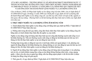 Thông tư 08/2001/TT-BLĐTBXH Pháp lệnh Nghĩa vụ lao động công ích để hướng dẫn thực hiện Nghị định 81/2000/NĐ-CP