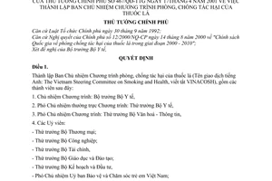 Quyết định 467/QĐ-TTg thành lập Ban Chủ nhiệm Chương trình phòng, chống tác hại của thuốc lá