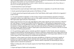 Circular No. 11/2001/TT-BTM of April 18, 2001 guiding the implementation of the Prime Minister's Decision No. 46/2001/QD-TTg of April 04, 2001 on the Management of goods export and Import in the 2001-2005 period.