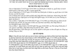 Quyết định 34/2001/QĐ-BTC sửa đổi thuế suất mặt hàng trong Biểu thuế nhập khẩu ưu đãi
