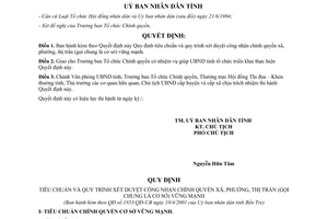 Quyết định 1853/2001/QĐ-UB tiêu chuẩn quy trình công nhận chính quyền xã phường vững mạnh Bến Tre