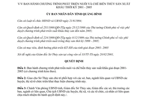 Quyết định 09/2001/QĐ-UB phát triển nuôi chế biến thủy sản xuất khẩu thời kỳ 2001 2005 Quảng Bình