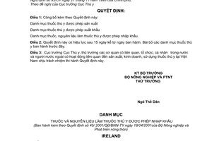 Quyết định 45/2001/QĐ/BNN-TY công bố danh mục thuốc thú y được phép sản xuất, xuất khẩu, nhập khẩu, lưu hành, sử dụng tại Việt Nam năm 2001