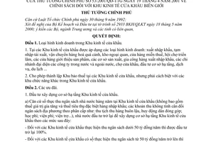 Quyết định 53/2001/QĐ-TTg chính sách  Khu kinh tế cửa khẩu biên giới