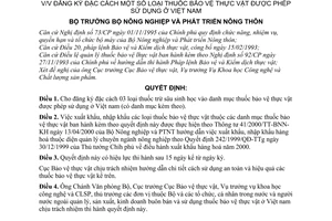 Quyết định 46/2001/QĐ/BNN-BVTV đăng ký đặc cách thuốc bảo vệ thực vật được phép sử dụng ở Việt Nam