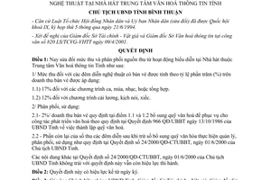 Quyết định 25/2001/QĐ-CTUBBT sửa đổi nguồn thu từ biểu diễn nghệ thuật Nhà hát Bình Thuận